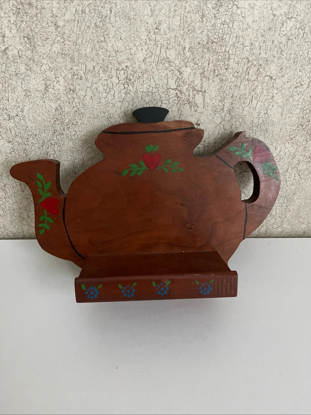 Vintage Rustic Wooden Shelf Teapot Cutout Cottage Core Granny Farmhouse Country